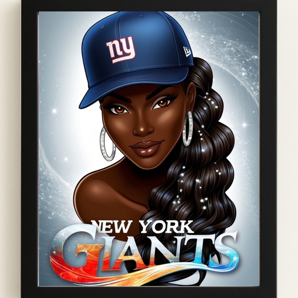 New York Giants Blue Cap Art Print In A Glass Front Frame 8x10